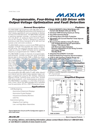 MAX16826ATJ+ datasheet - Programmable, Four-String HB LED Driver with Output-Voltage Optimization and Fault Detection