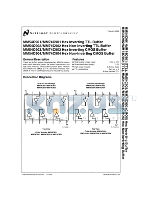 MM74C904 datasheet - Hex Inverting TTL,  Non-Inverting TTL, Inverting CMOS, Non-Inverting CMOS Buffer