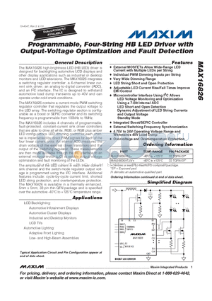 MAX16826ATJ+ datasheet - Programmable, Four-String HB LED Driver with Output-Voltage Optimization and Fault Detection