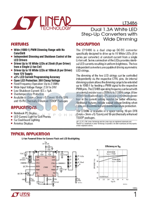 LT3486 datasheet - Dual 1.3A White LED Step-Up Converters with Wide Dimming