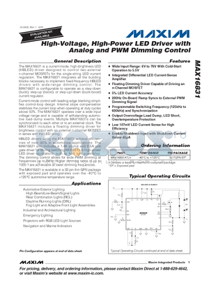 MAX16831_09 datasheet - High-Voltage, High-Power LED Driver with Analog and PWM Dimming Control