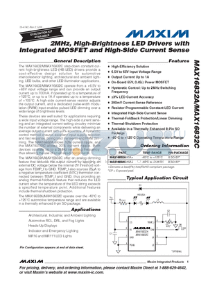 MAX16832A datasheet - 2MHz, High-Brightness LED Drivers with Integrated MOSFET and High-Side Current Sense