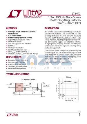 LT3493EDCB datasheet - 1.2A, 750kHz Step-Down Switching Regulator in 2mm  3mm DFN