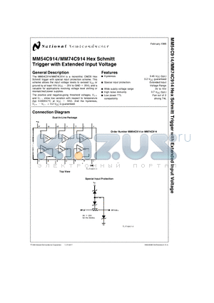 MM74C914N datasheet - Hex Schmitt Trigger with Extended Input Voltage