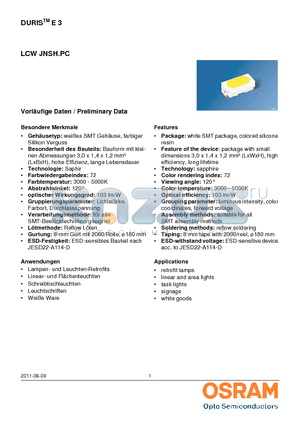 LCW_JNSH.PC-203162 datasheet - Vorlufige Daten / Preliminary Data