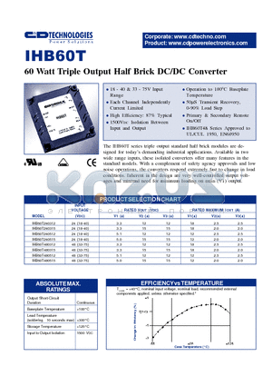 IHB60T240512 datasheet - 60 WATT TRIPLE OUTPUT HALF BRICK DC/DC CONVERTER