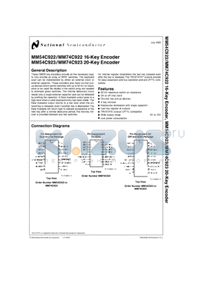 MM74C922 datasheet - 16, 20-Key Encoder