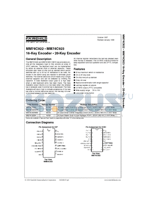 MM74C922N datasheet - 16-Key Encoder  20-Key Encoder