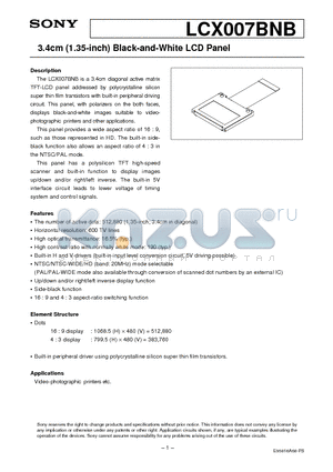 LCX007BNB datasheet - 3.4cm (1.35-inch) Black-and-White LCD Panel