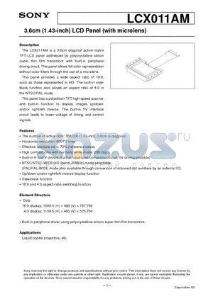 LCX011AM datasheet - 3.6cm (1.43-inch) LCD Panel (with microlens)