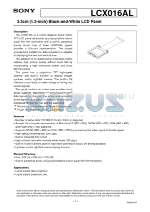 LCX016AL datasheet - 3.3cm (1.3-inch) Black-and-White LCD Panel