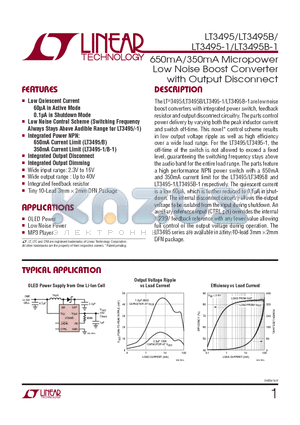 LT3495BEDDB-PBF datasheet - 650mA/350mA Micropower Low Noise Boost Converter with Output Disconnect