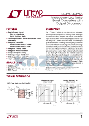 LT3494A datasheet - Micropower Low Noise Boost Converters with Output Disconnect