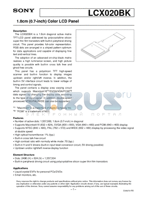 LCX020 datasheet - 1.8cm (0.7-inch) Color LCD Panel