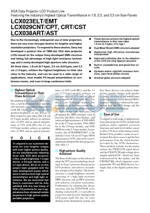 LCX023EMT datasheet - XGA Data Projector LCD Product Line Featuring the Industrys Highest Optical Transmittance in 1.8, 2.3, and 3.3 cm Size Panels