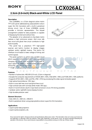 LCX026 datasheet - 2.3cm (0.9-inch) Black-and-White LCD Panel