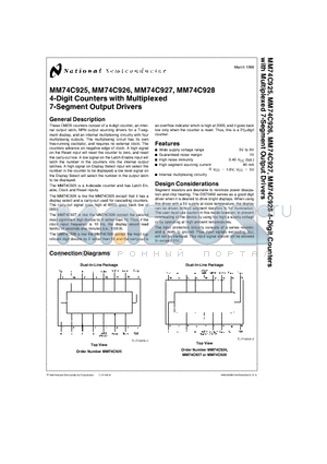 MM74C926 datasheet - 4-Digit Counters with Multiplexed 7-Segment Output Drivers