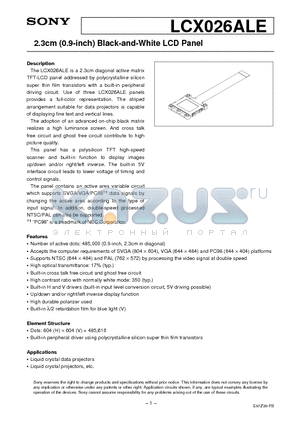 LCX026ALE datasheet - 2.3cm (0.9-inch) Black-and-White LCD Panel