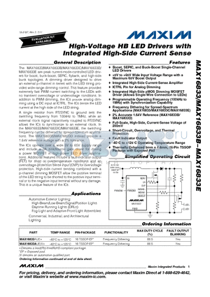 MAX16833AUE+ datasheet - High-Voltage HB LED Drivers with Integrated High-Side Current Sense