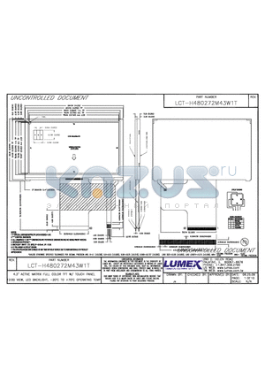 LCT-H480272M43W1T datasheet - 4.3 ACTIVE MATRIX FULL COLOR TFT W/TOUCH PANEL 12:00 VIEW, LED BACKLIGHT, -20 TO 70 OPERATING TEMP.