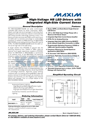 MAX16833B datasheet - High-Voltage HB LED Drivers with Integrated High-Side Current Sense
