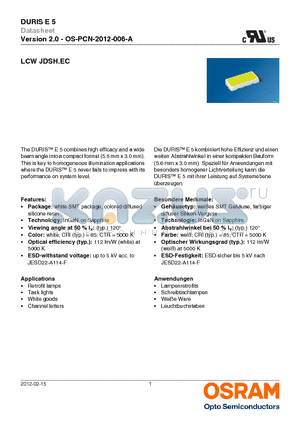 LCWJDSH.EC-FSFU-5L7N-L1N2 datasheet - Technology: InGaN on Sapphire