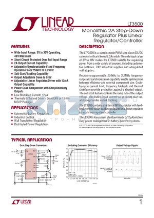 LT3500 datasheet - Monolithic 2A Step-Down Regulator Plus Linear Regulator/Controller