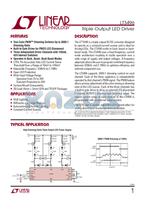 LT3496IFE-TRPBF datasheet - Triple Output LED Driver