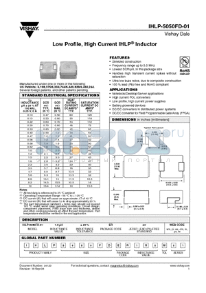 IHLP-5050FD-01 datasheet - Low Profile, High Current Inductor