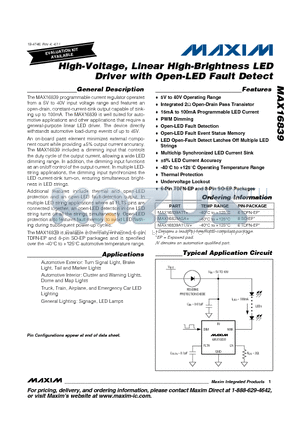 MAX16839ASA datasheet - High-Voltage, Linear High-Brightness LED Driver with Open-LED Fault Detect