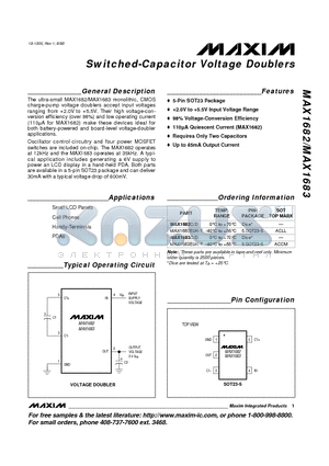 MAX1683EUK-T datasheet - Switched-Capacitor Voltage Doublers