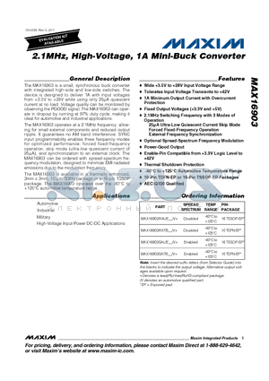 MAX16903RAUE datasheet - 2.1MHz, High-Voltage, 1A Mini-Buck Converter Thermal Shutdown Protection