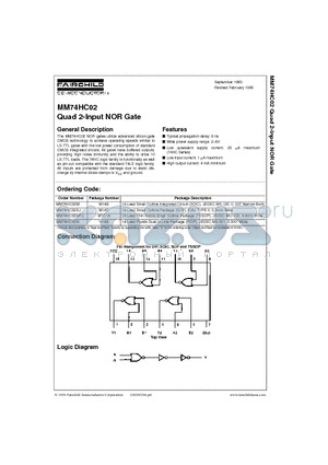 MM74HC02M datasheet - Quad 2-Input NOR Gate