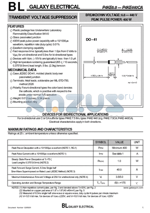 P4KE11 datasheet - TRANSIENT VOLTAGE SUPPRESSOR