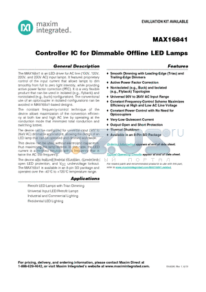 MAX16841_13 datasheet - Controller IC for Dimmable Offline LED Lamps