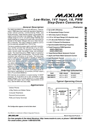MAX1685 datasheet - Low-Noise, 14V Input, 1A, PWM Step-Down Converters