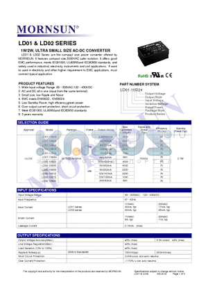 LD01-10B09 datasheet - 1W/2W, ULTRA SMALL SIZE AC-DC CONVERTER