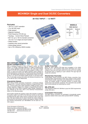 MCH2805S/883 datasheet - MCH/MGH Single and Dual DC/DC Converters