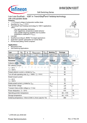 IHW30N100T datasheet - Soft Switching Series