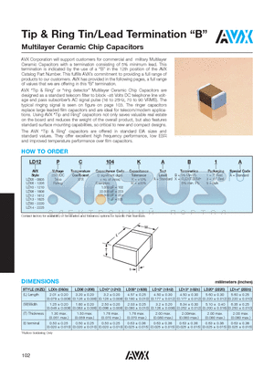 LD05 datasheet - Tip & Ring Tin/Lead Termination B Multilayer Ceramic Chip Capacitors