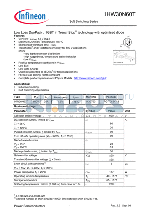 IHW30N60T datasheet - Soft Switching Series