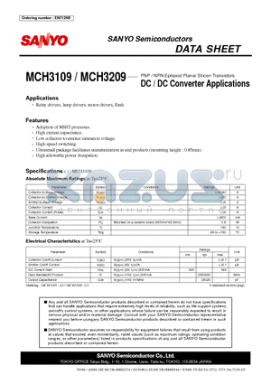 MCH3109_06 datasheet - DC / DC Converter Applications