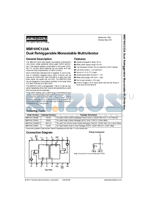 MM74HC123AM datasheet - Dual Retriggerable Monostable Multivibrator