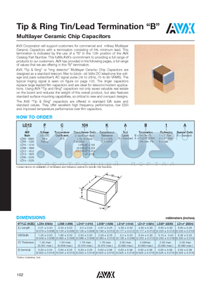 LD08 datasheet - Tip & Ring Tin/Lead Termination B Multilayer Ceramic Chip Capacitors
