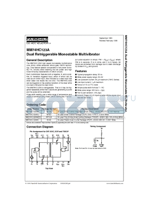 MM74HC123AN datasheet - Dual Retriggerable Monostable Multivibrator