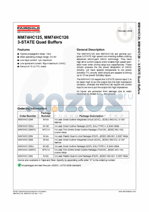 MM74HC125M datasheet - MM74HC125, MM74HC126 3-STATE Quad Buffers