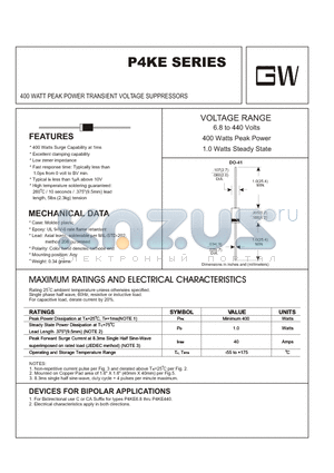 P4KE110A datasheet - 400 WATT PEAK POWER TRANSIENT VOLTAGE SUPPRESSORS