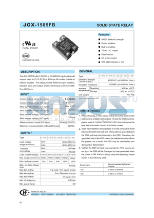 JGX-1505FB/A-380A20PL datasheet - SOLID STATE RELAY