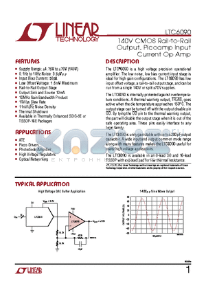 LT3511 datasheet - 140V CMOS Rail-to-Rail Output, Picoamp Input Current Op Amp