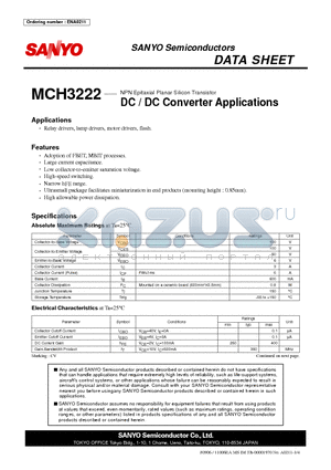 MCH3222 datasheet - NPN Epitaxial Planar Silicon Transistor DC / DC Converter Applications